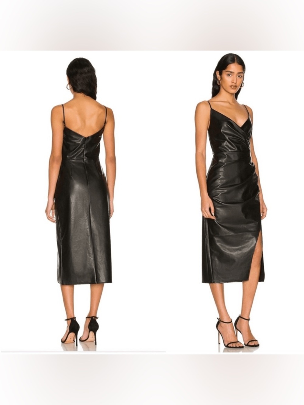 L'academie Colleen Faux Leather Midi Dress in Black S